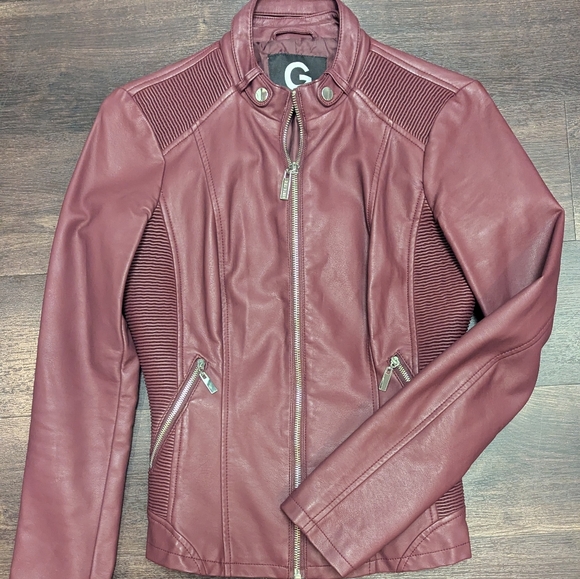 Sexy burgundy fitted leather jacket - Picture 2 of 5